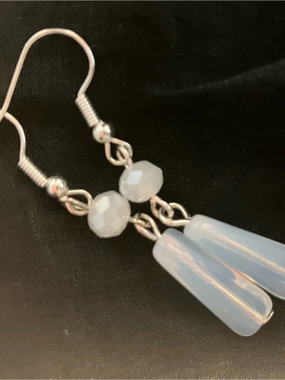 Delicate Opalite Drop Earrings - Light White Milky Glass